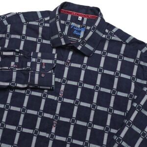 Luchiano Visconti‎ Black Men's Shirt Sz XL Button Down L/S Multicolor Geometric